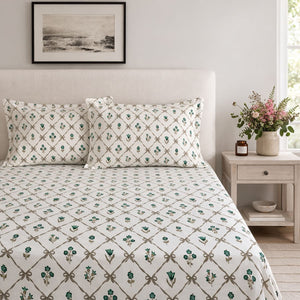 Wildflower Mesh Teal 250TC Cotton Percale Bed Sheet - Home Artisan