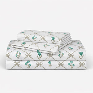 Wildflower Mesh Teal 250TC Cotton Percale Bed Sheet - Home Artisan