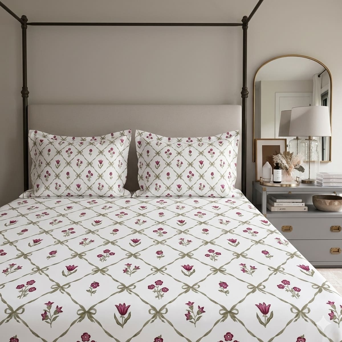 Wildflower Mesh Pink 250TC Cotton Percale Bed Sheet - Home Artisan