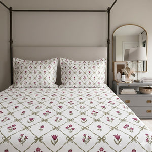 Wildflower Mesh Pink 250TC Cotton Percale Bed Sheet - Home Artisan