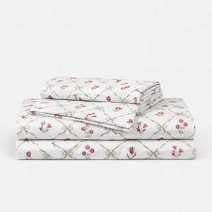 Wildflower Mesh Pink 250TC Cotton Percale Bed Sheet - Home Artisan