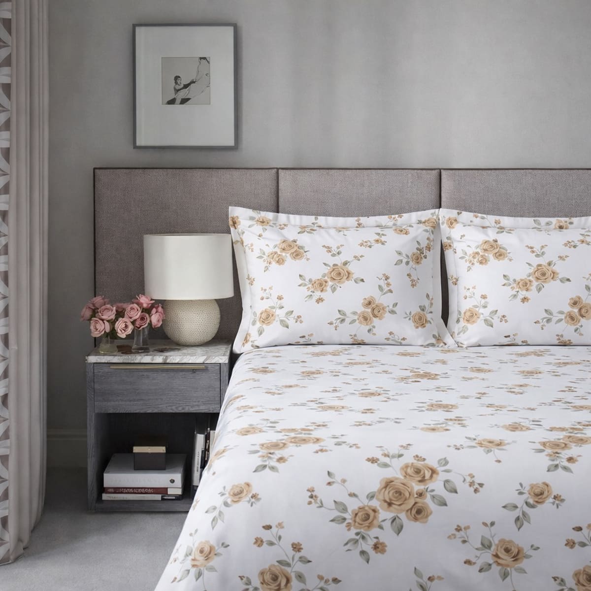 La Vie En Rose Mustard 250TC Cotton Percale Bed Sheet - Home Artisan
