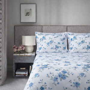 La Vie En Rose Blue 250TC Cotton Percale Bed Sheet - Home Artisan