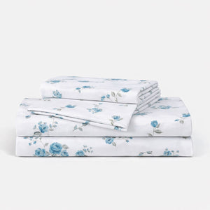 La Vie En Rose Blue 250TC Cotton Percale Bed Sheet - Home Artisan