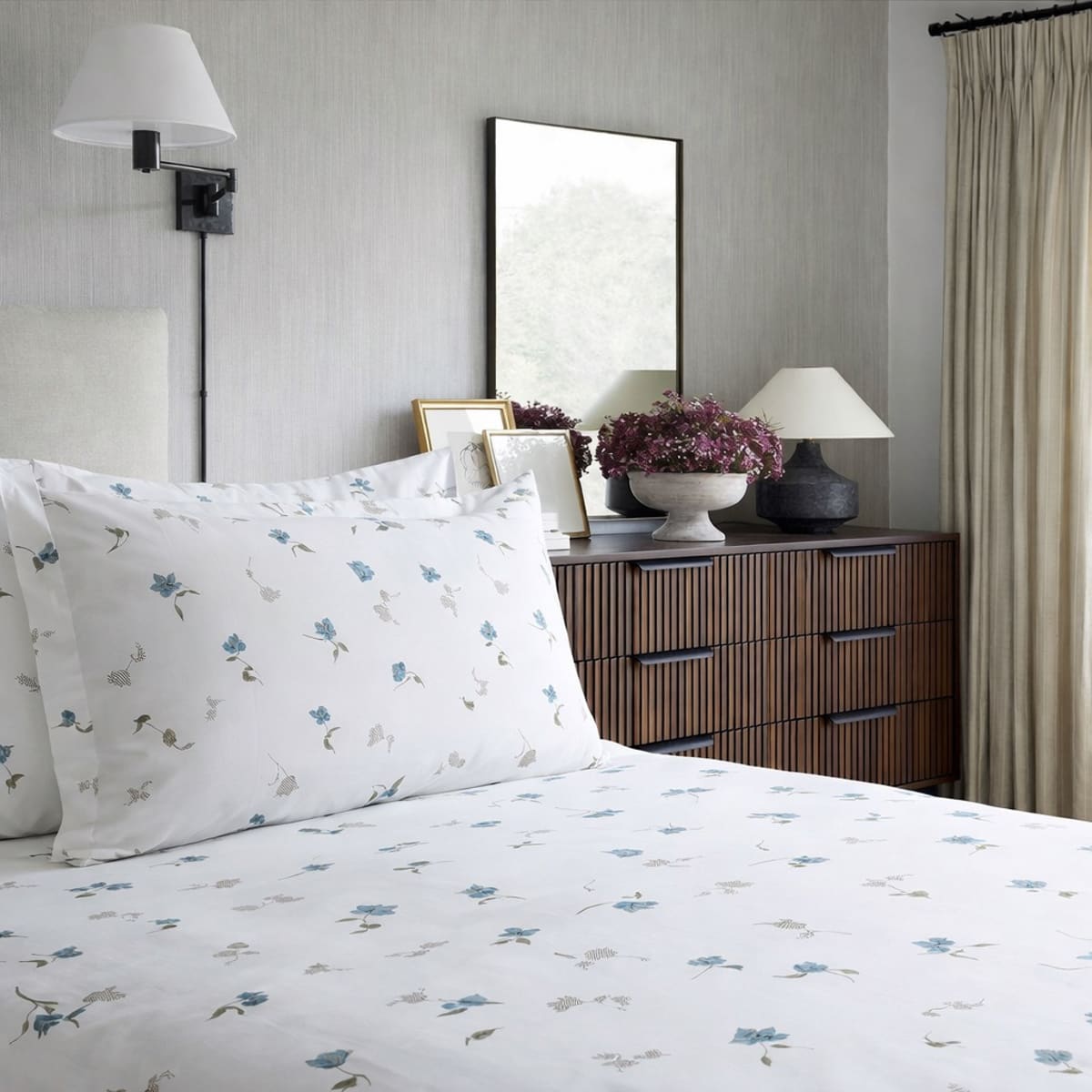 Spring Days Blue 250TC Cotton Percale Bed Sheet - Home Artisan