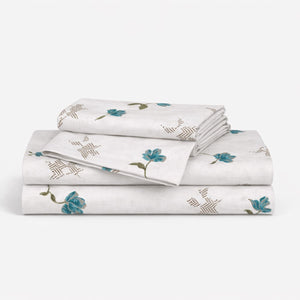 Spring Days Blue 250TC Cotton Percale Bed Sheet - Home Artisan