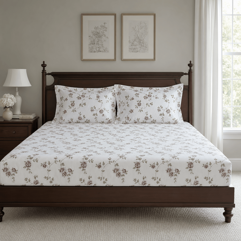 Anna Vintage Rose Garden 300TC Cotton Bed Sheet - Home Artisan