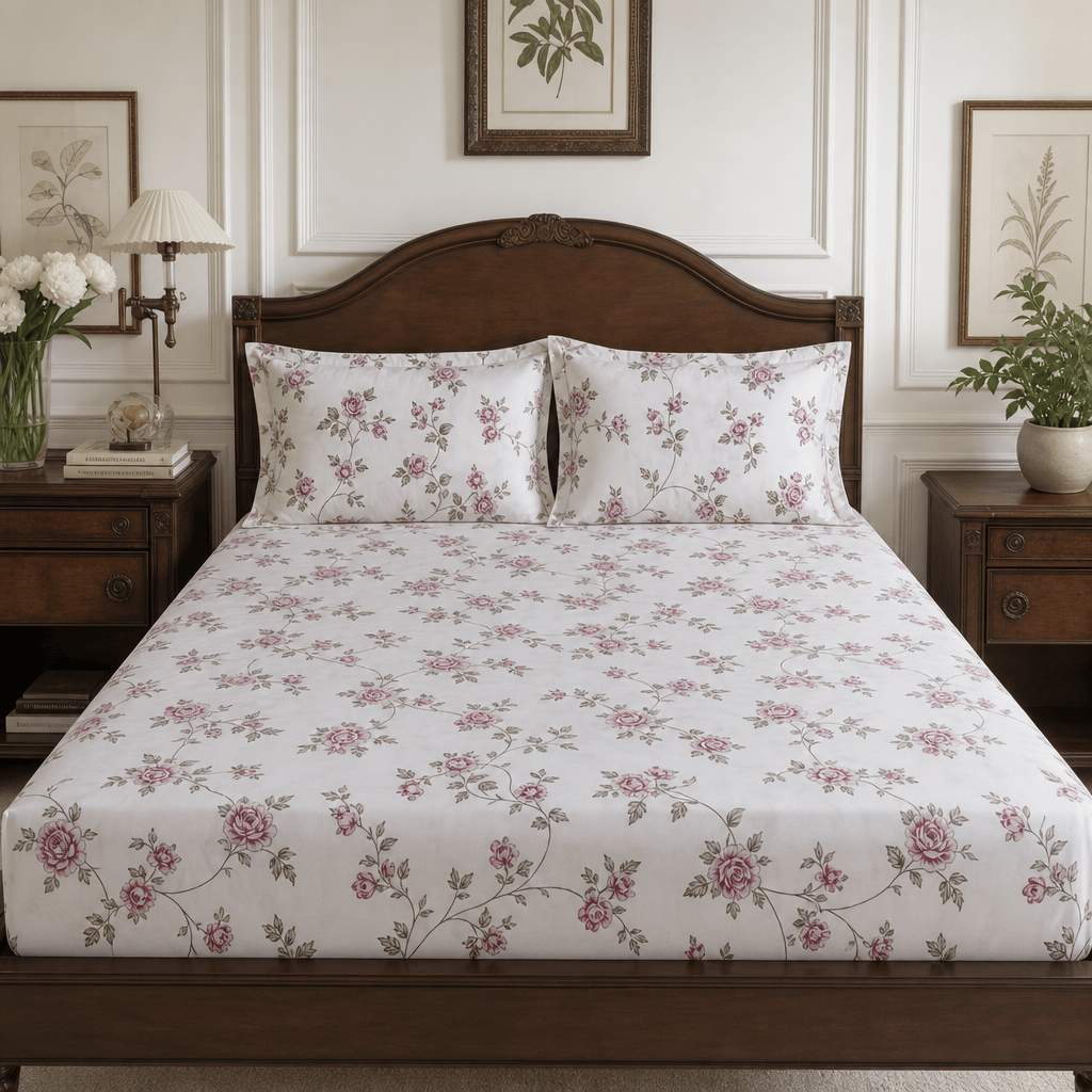 Seraphina Vintage Rose Garden 300TC Cotton Bed Sheet - Home Artisan