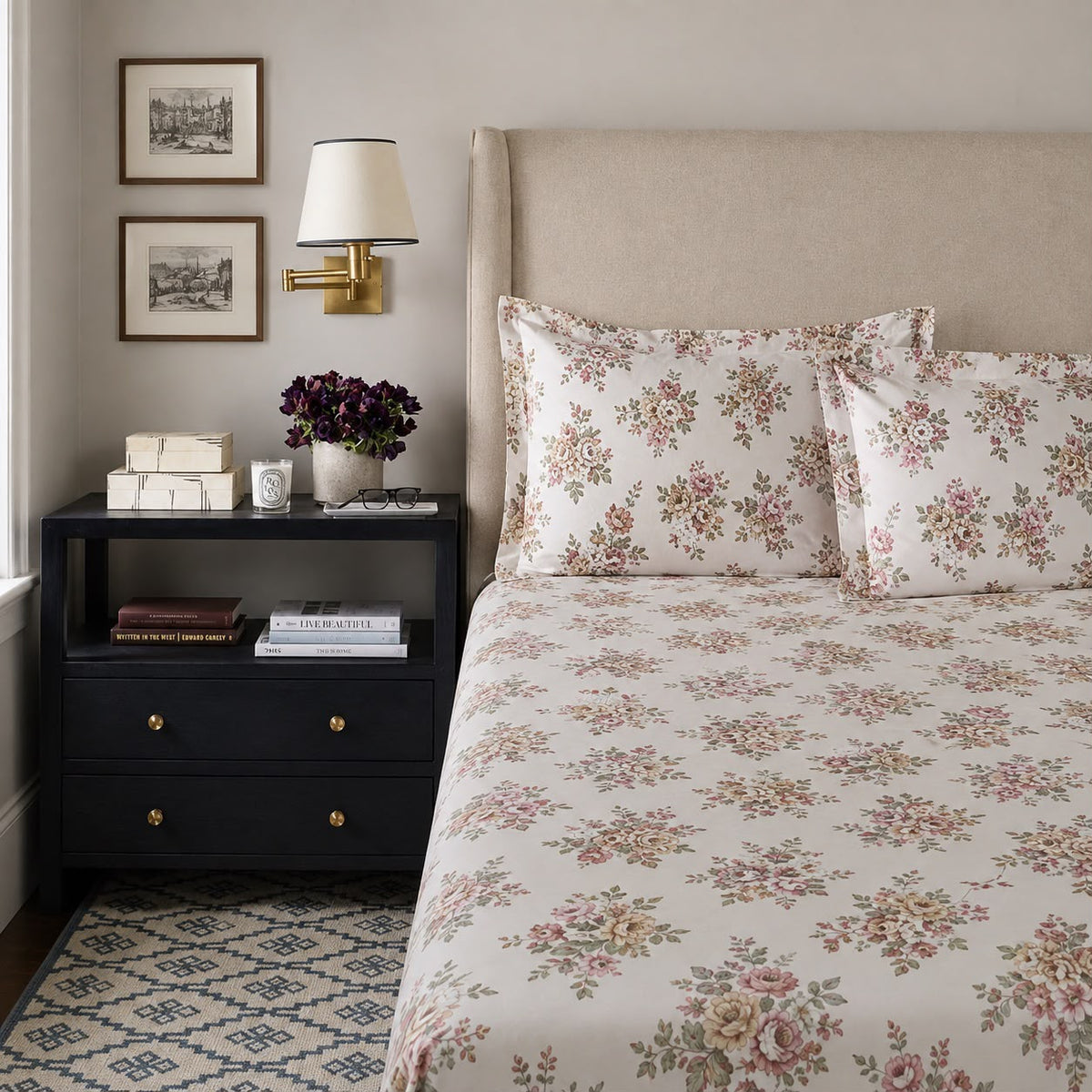 Amelia Vintage Rose 300TC Cotton Percale Bed Sheet - Home Artisan