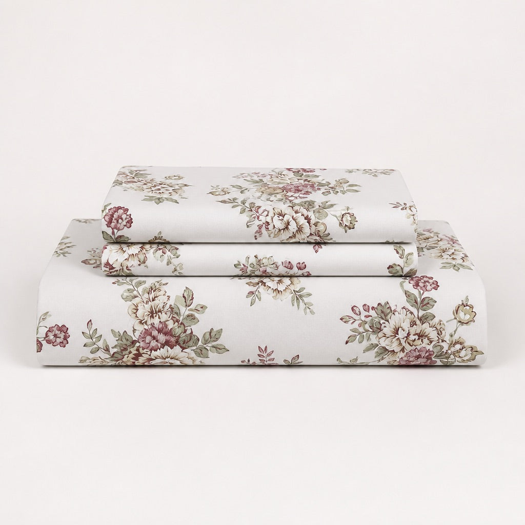 Amelia Vintage Rose 300TC Cotton Percale Bed Sheet - Home Artisan