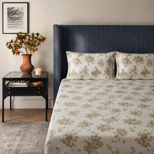 Beatrice Blue Garden 300TC Cotton Percale Bed Sheet - Home Artisan