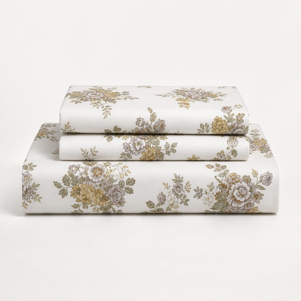 Beatrice Blue Garden 300TC Cotton Percale Bed Sheet - Home Artisan