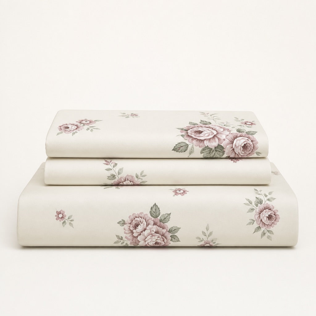 Clara Heritage Rose 300TC Cotton Percale Bed Sheet - Home Artisan