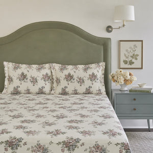 Daphne Sage Bouquet 300TC Cotton Percale Bed Sheet - Home Artisan