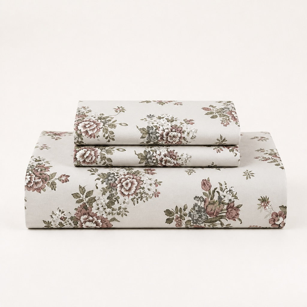 Daphne Sage Bouquet 300TC Cotton Percale Bed Sheet - Home Artisan
