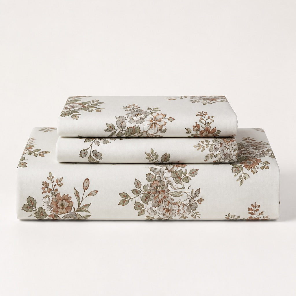 Evelyn Tuscan Floral 300TC Cotton Percale Bed Sheet - Home Artisan