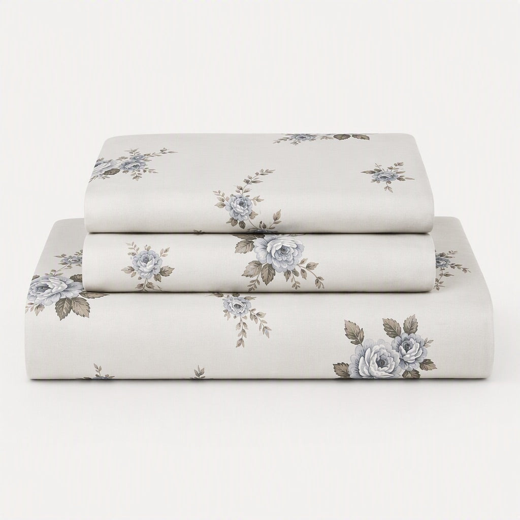Florence Blue Rose 300TC Cotton Percale Bed Sheet - Home Artisan