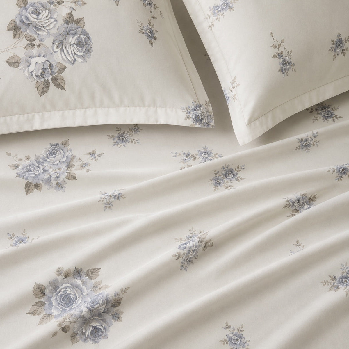 Florence Blue Rose 300TC Cotton Percale Bed Sheet - Home Artisan