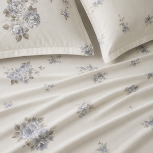Florence Blue Rose 300TC Cotton Percale Bed Sheet - Home Artisan