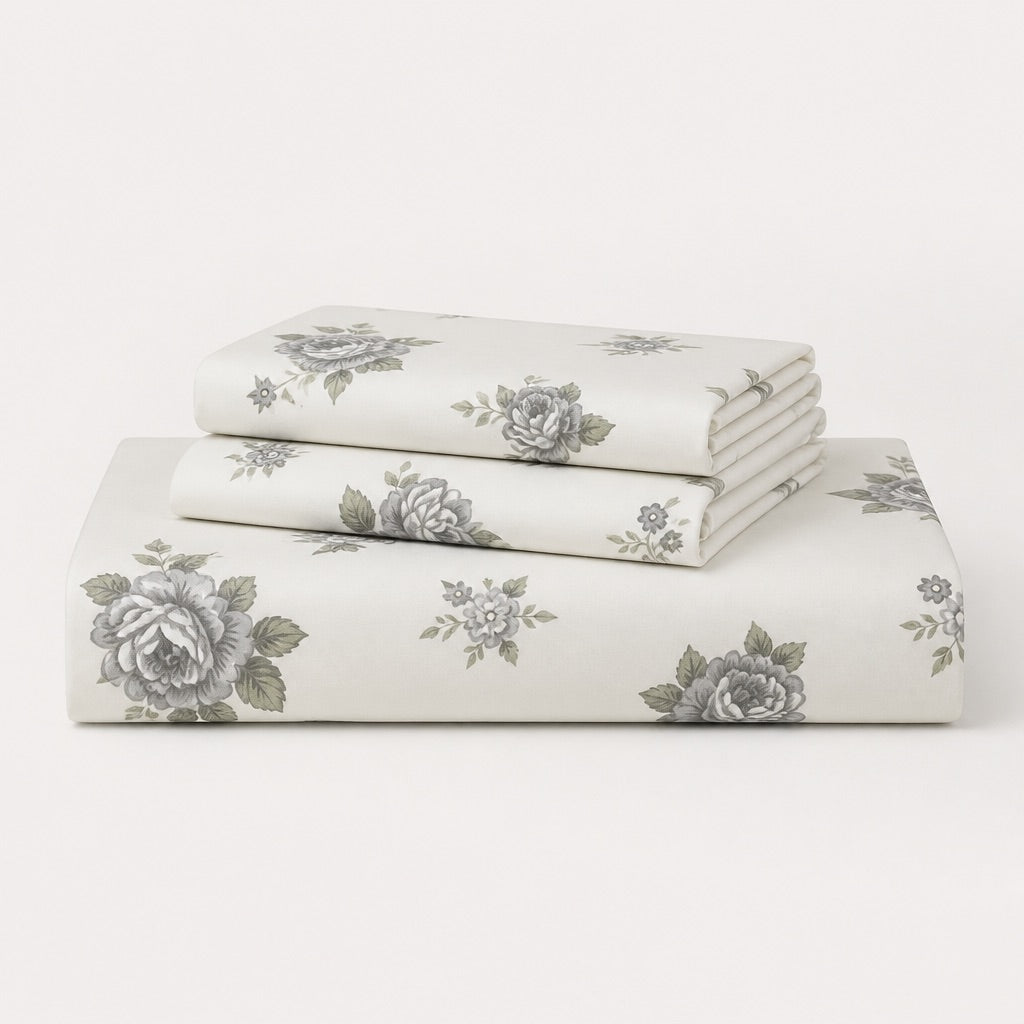 Grace Blue Garden 300TC Cotton Percale Bed Sheet - Home Artisan