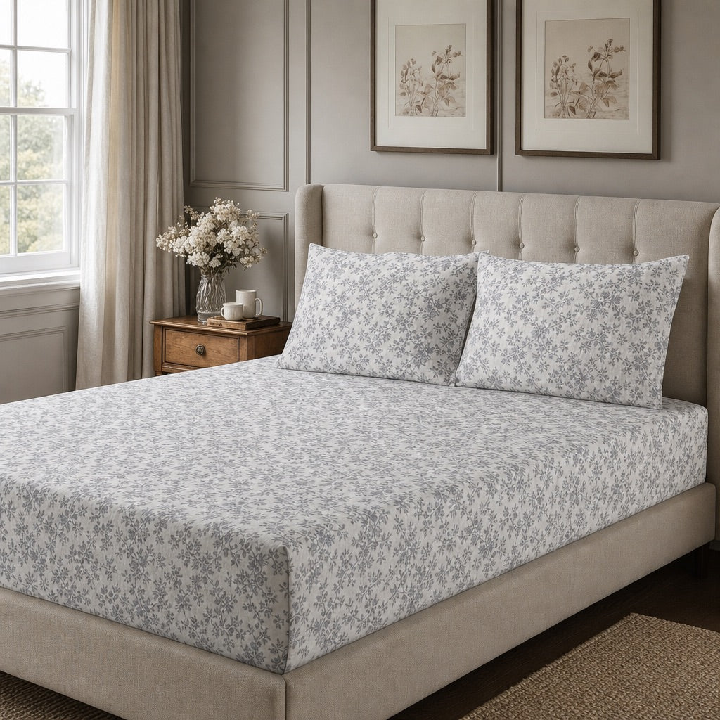 Ashwood Whisper Floral 300TC Cotton Bedsheet - Home Artisan