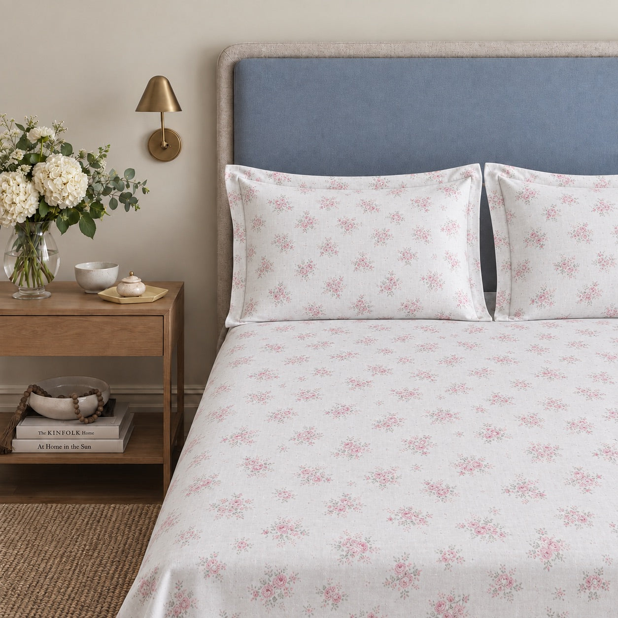 Blossom Mist Pink Floral 300TC Cotton Bedsheet