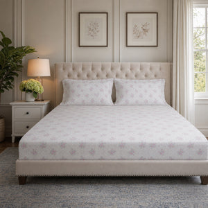 Blossom Mist Pink Floral 300TC Cotton Bedsheet - Home Artisan