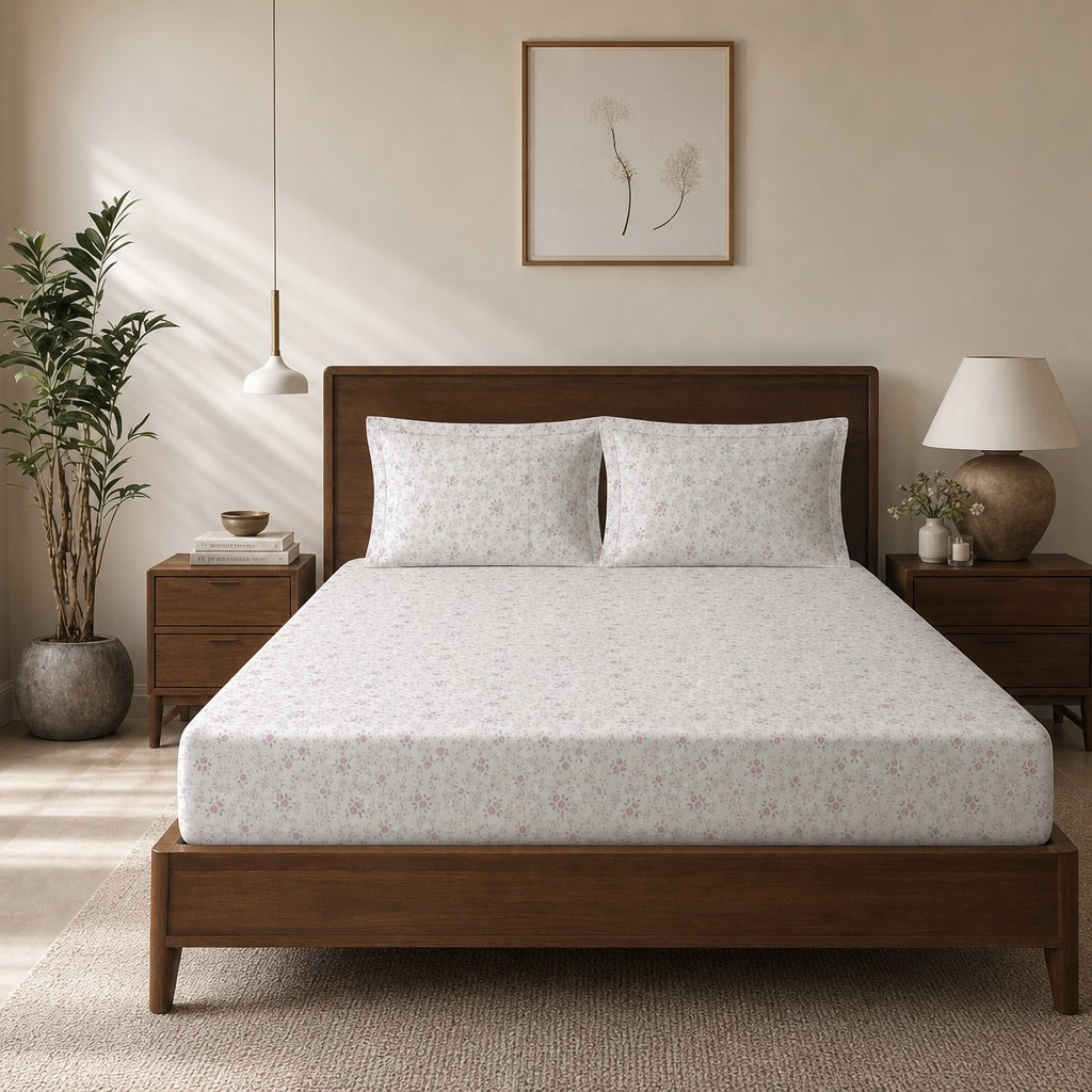 Cedar Bloom Floral 300TC Cotton Bedsheet - Home Artisan