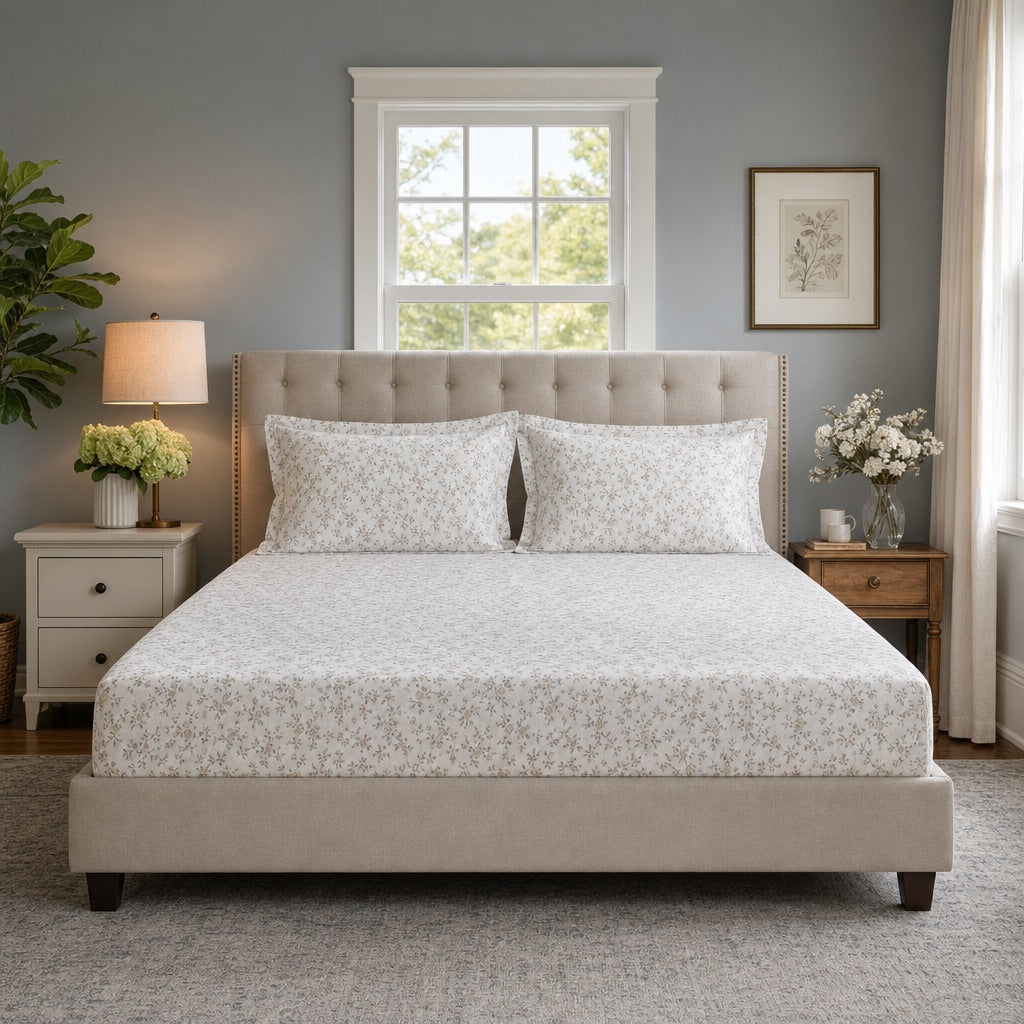 Dewdrop Meadow Floral 300TC Cotton Bedsheet - Home Artisan