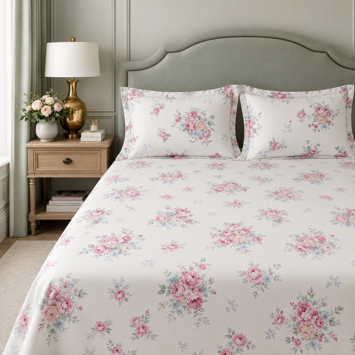 Gardenia Rose Bouquet 300TC Cotton Bedsheet