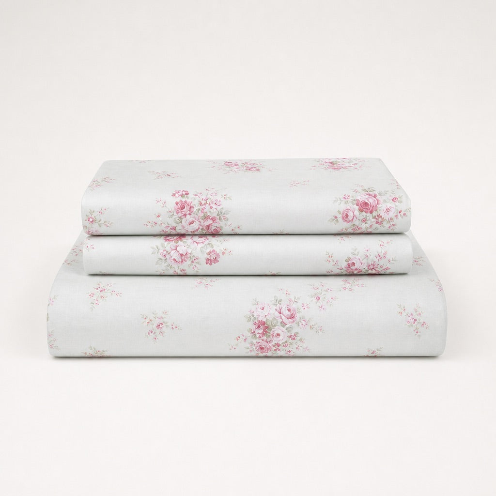 Ivory Bloom Pink Floral 300TC Cotton Bedsheet - Home Artisan