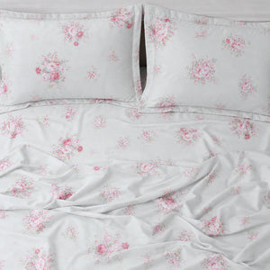 Ivory Bloom Pink Floral 300TC Cotton Bedsheet - Home Artisan