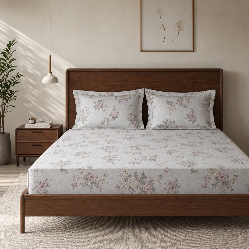 Juniper Rose Garden 300TC Cotton Bedsheet - Home Artisan