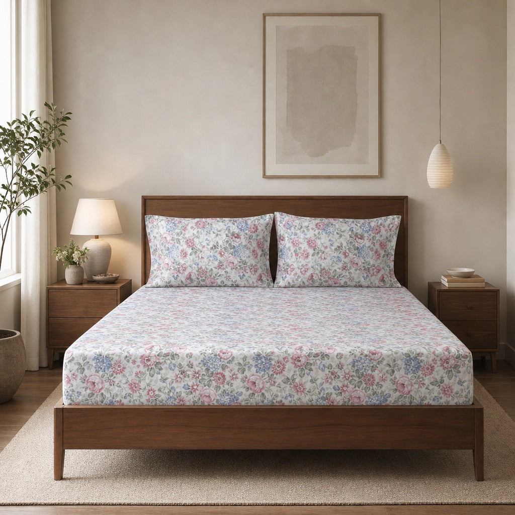 Kingsley Cottage Floral 300TC Cotton Bedsheet - Home Artisan