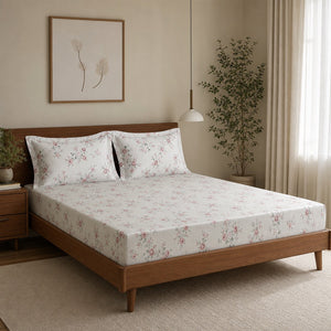Meadow Frost Floral 300TC Cotton Bedsheet - Home Artisan