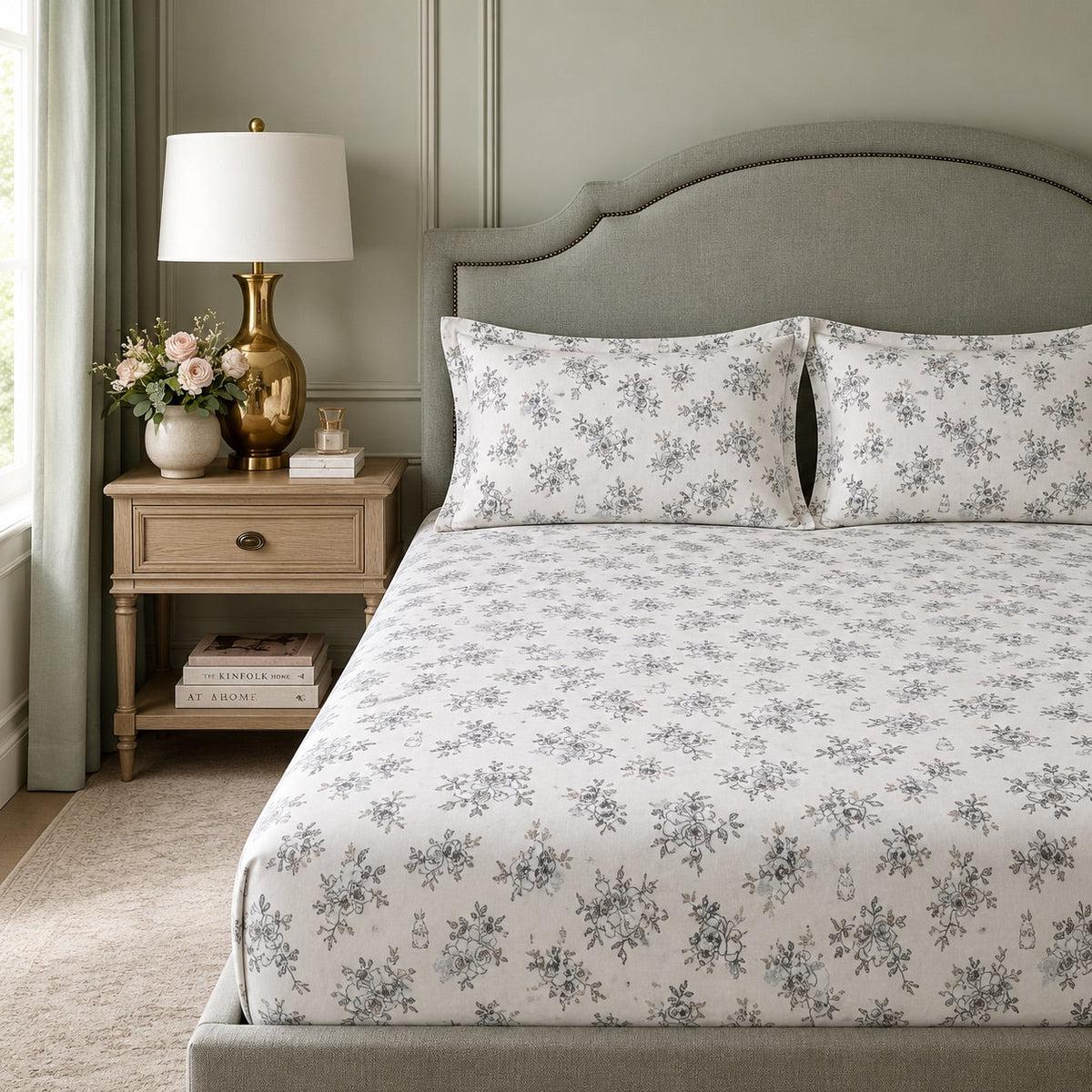 Oakhaven Blue Blossom 300TC Cotton Bedsheet