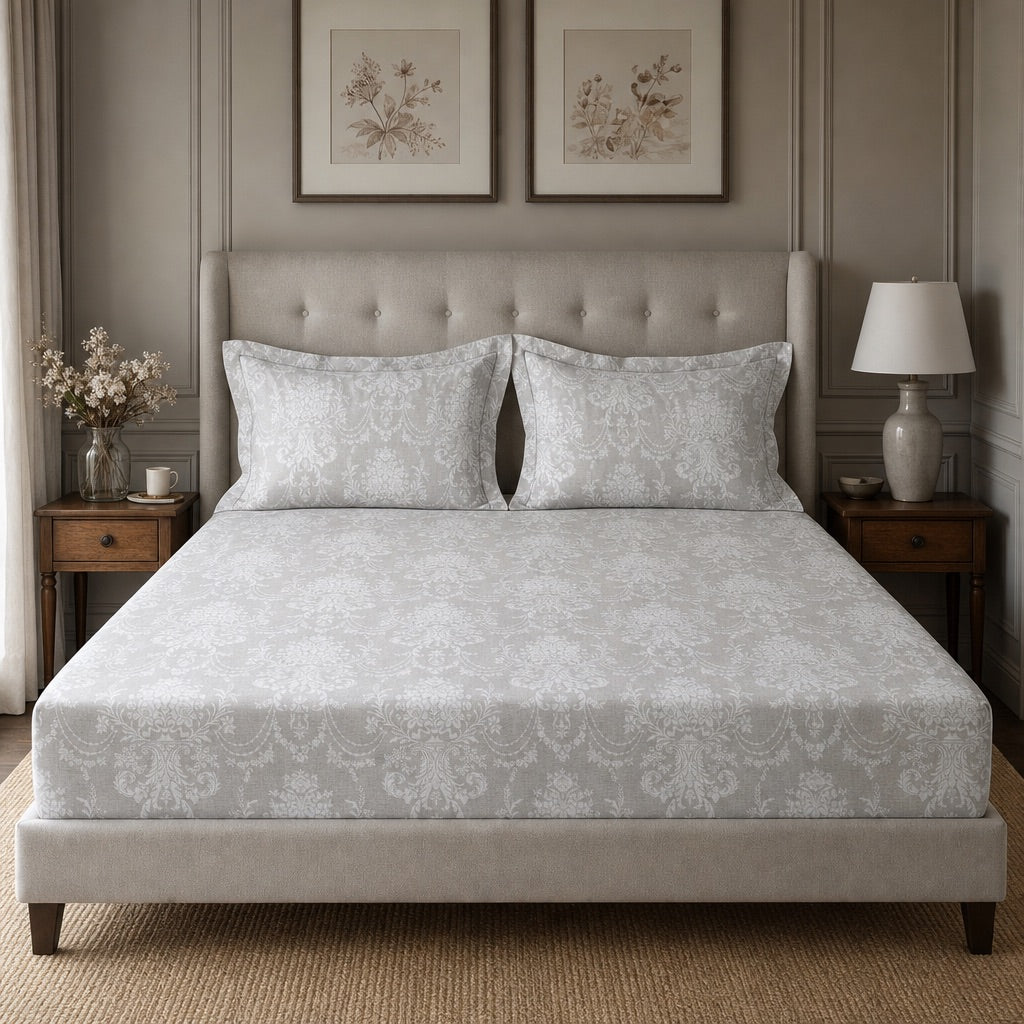 Quartz Botanical Floral 300TC Cotton Bedsheet - Home Artisan