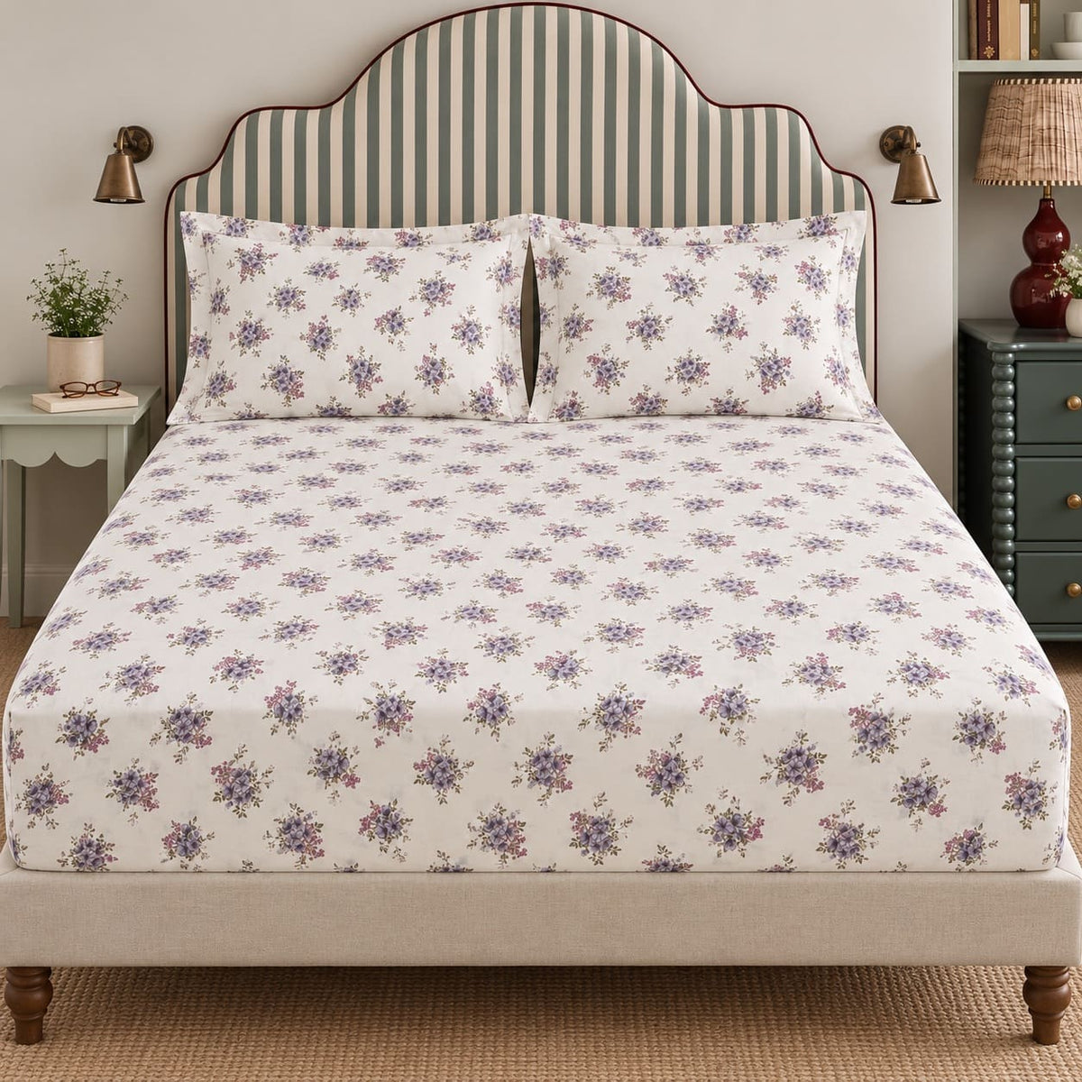 Azalea Lilac Bouquet Bed Sheet - Home Artisan