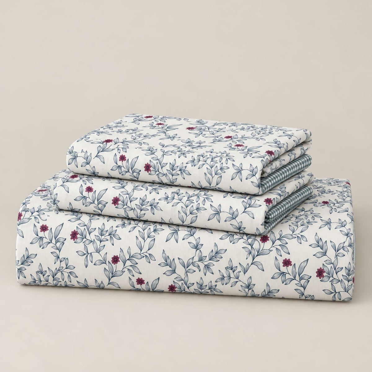 Camellia Blue Leaf and Pink Bud Bed Sheet - Home Artisan