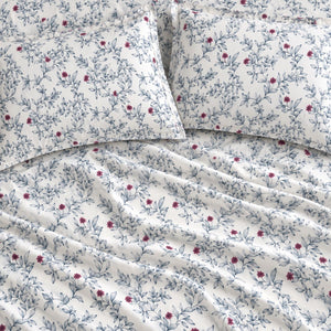 Camellia Blue Leaf and Pink Bud Bed Sheet - Home Artisan