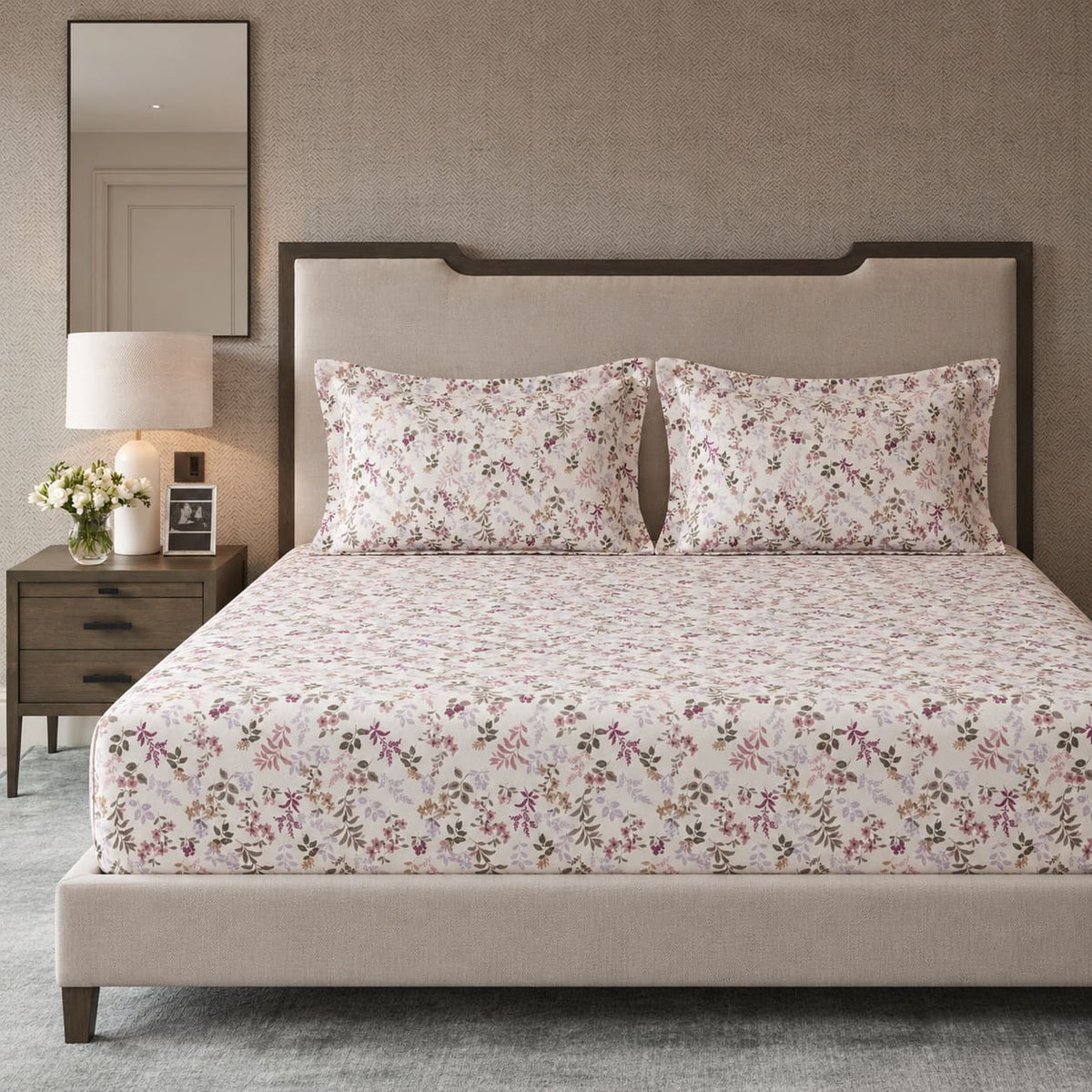 Verbena Pink Floral Sprig Bed Sheet - Home Artisan