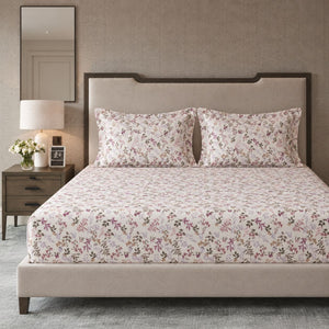 Verbena Pink Floral Sprig Bed Sheet - Home Artisan