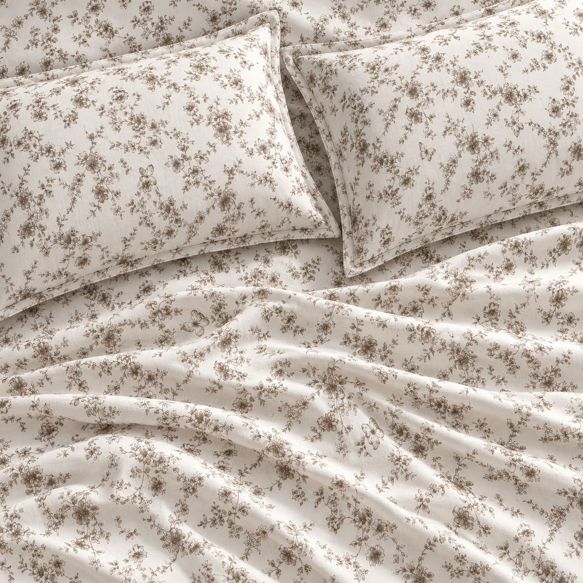 Magnolia Taupe Botanical Bed Sheet - Home Artisan