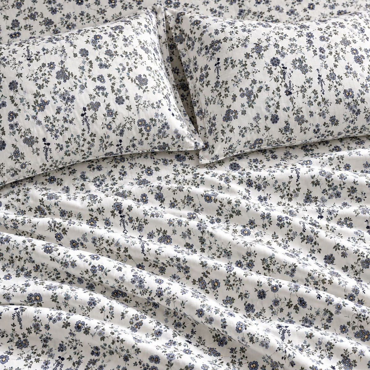 Aster Slate Blue Floral Bed Sheet - Home Artisan