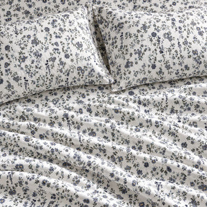 Aster Slate Blue Floral Bed Sheet - Home Artisan