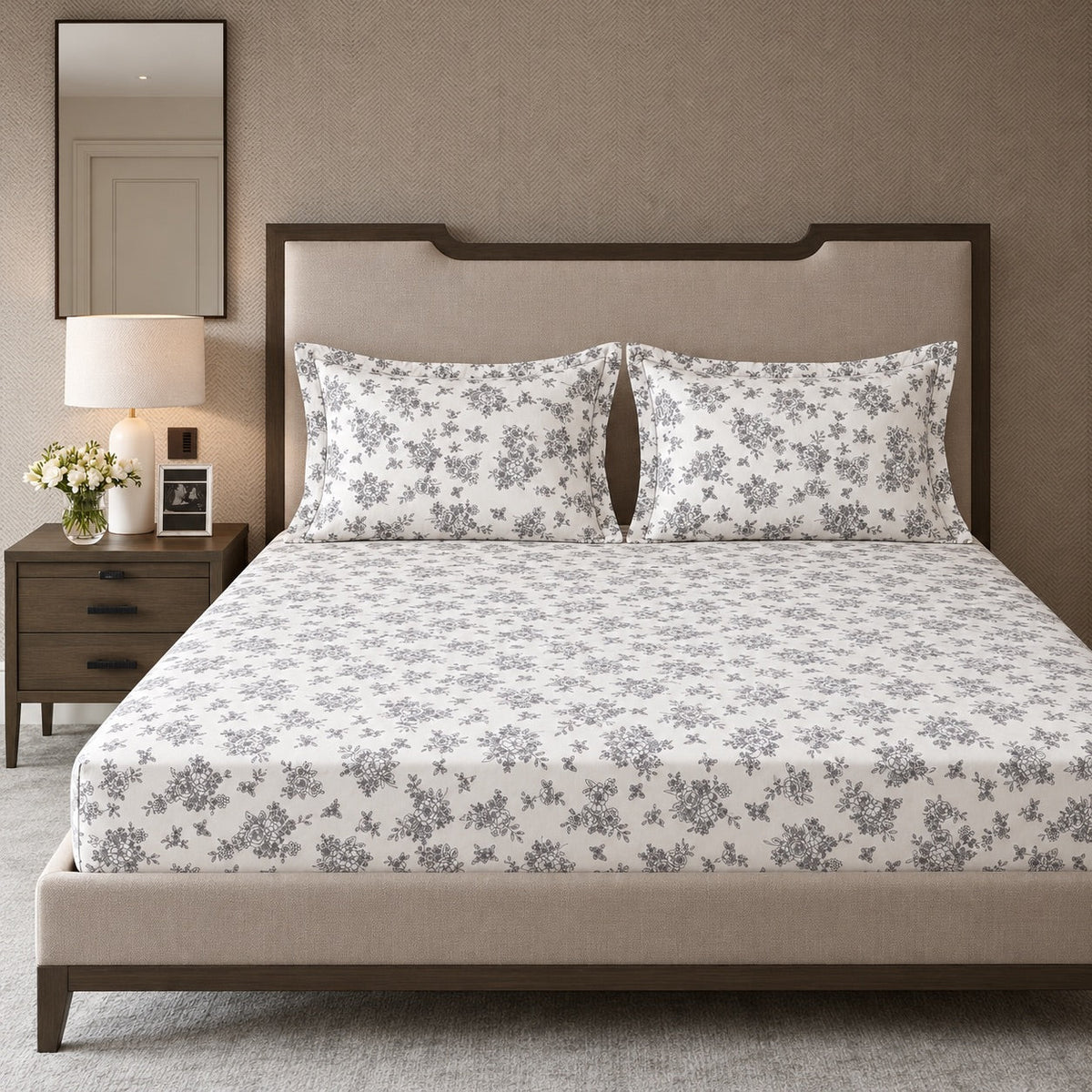 Dahlia Grey Garden Bouquet Bed Sheet - Home Artisan