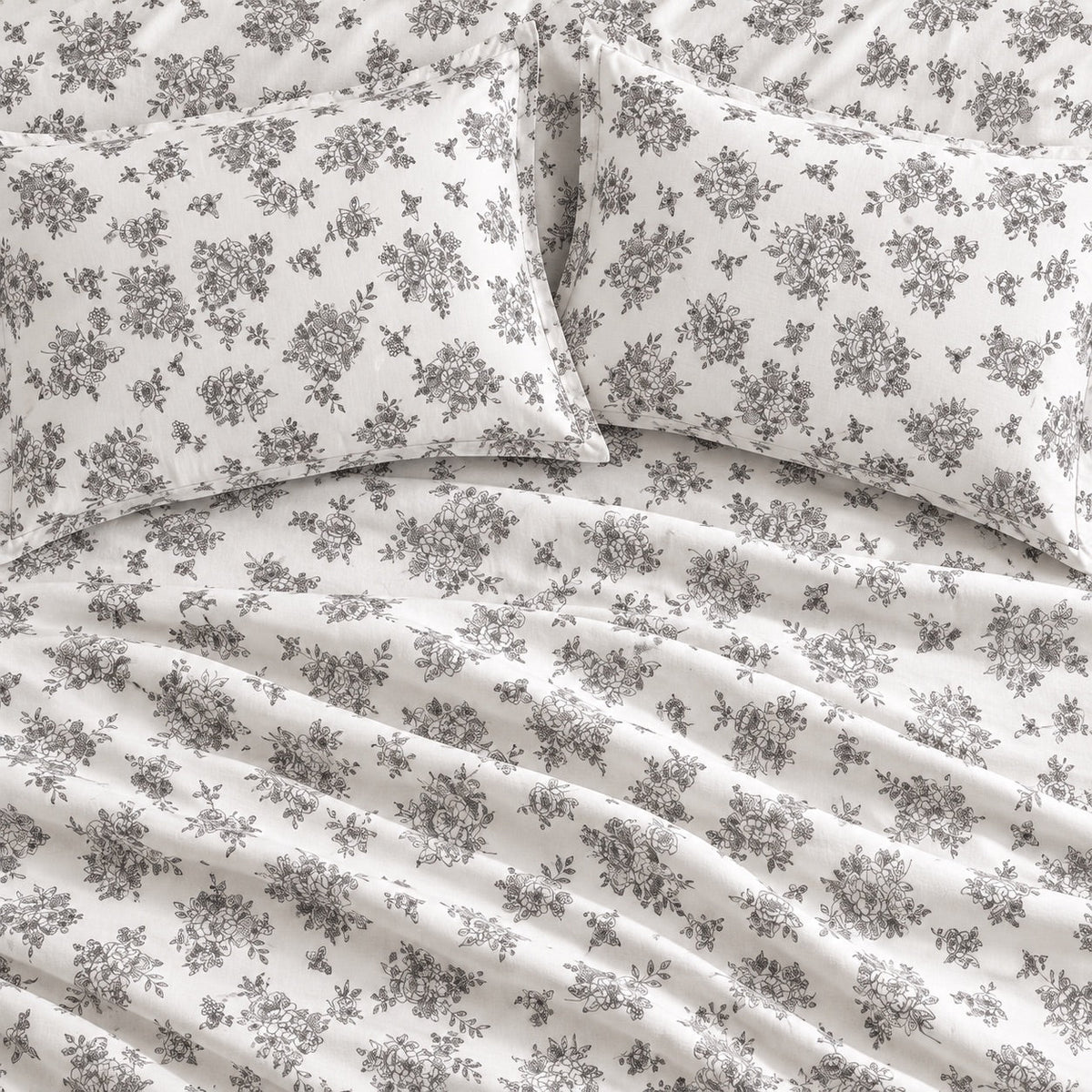 Dahlia Grey Garden Bouquet Bed Sheet - Home Artisan