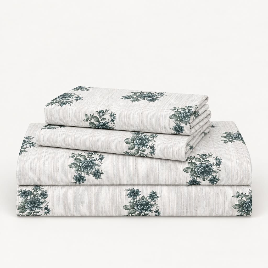 Rosamund Teal Bouquet 250TC Cotton Percale Super King Bed Sheet - Home Artisan