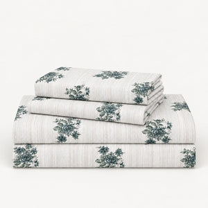 Rosamund Teal Bouquet 250TC Cotton Percale Super King Bed Sheet - Home Artisan