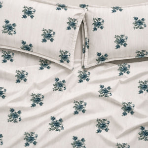 Rosamund Teal Bouquet 250TC Cotton Percale Super King Bed Sheet - Home Artisan